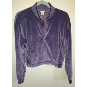 Victoria's Secret Velour Ribbed Bomber Jacket Purple Full Zip Cropped Small